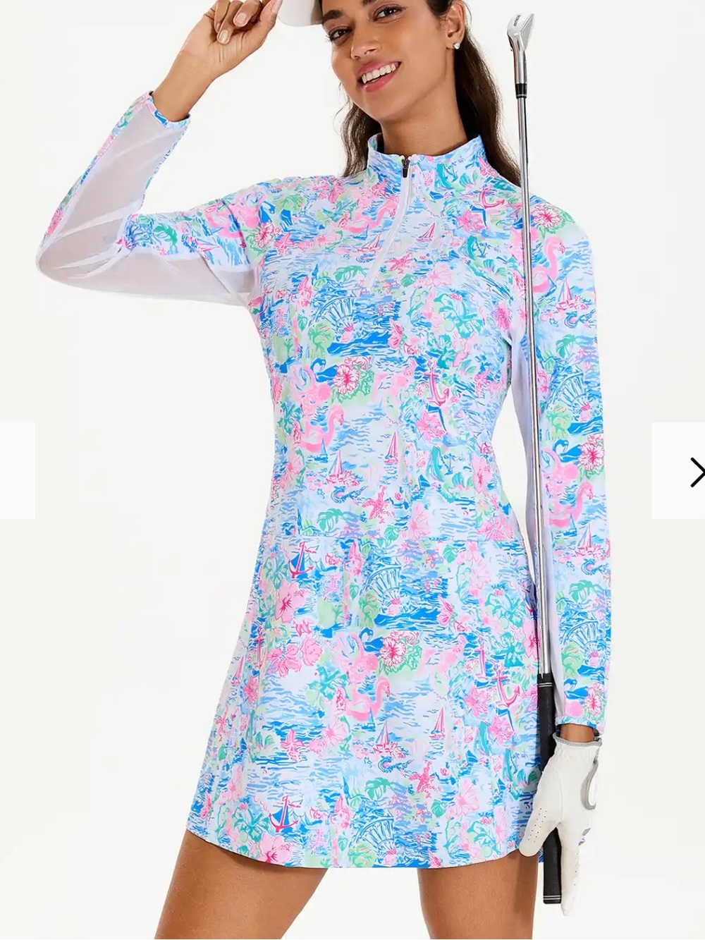 SONEVEN UPF50+ Active Dress Long Sleeve Breathable Tropical Print Golf NWT